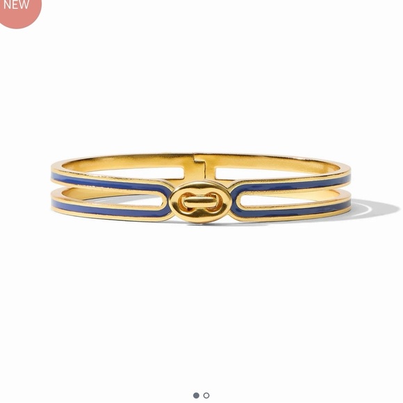Julie Vos Jewelry - Gold Enamel Double-Band Bangle Bracelet - Blue Trim Laguna